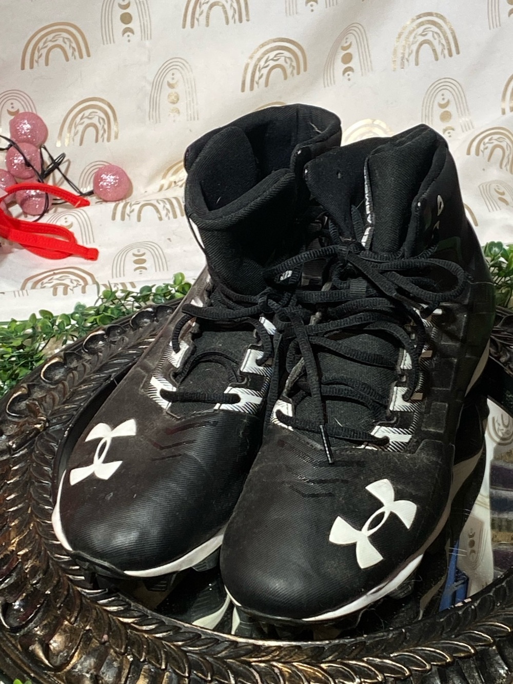 Under Armour Black and White High-Top Athletic Cleats